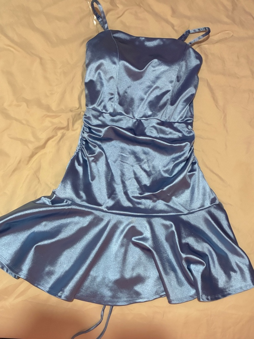 Emerald Sundae Blue Satin Spaghetti-Strap Dress